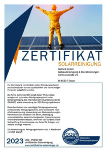 Zertifikat OQS Solarreinigung Gelford GmbH